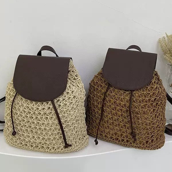Makramee-Rucksack mit Lederklappe Skanto