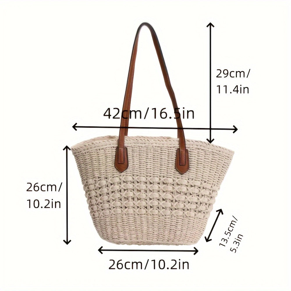 Handtasche aus geflochtenem Naturmaterial mit eleganten Ledergriffen Skanto