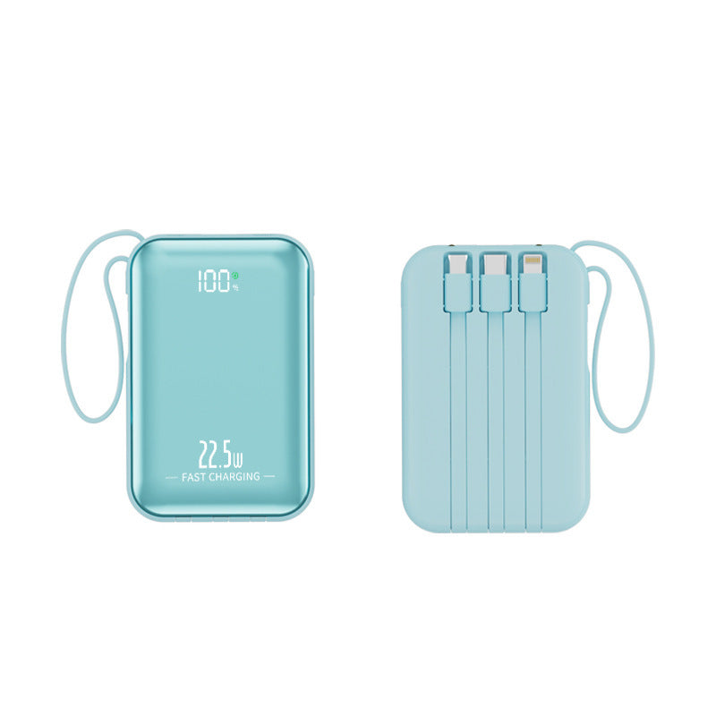 Tragbare Powerbank mit Schnellladefunktion und integriertem Kabelsystem Skanto