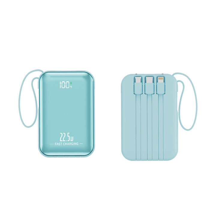 Tragbare Powerbank mit Schnellladefunktion und integriertem Kabelsystem Skanto