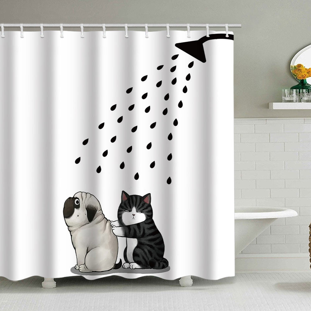 Duschvorhang mit künstlerischer Hundeillustration Skanto