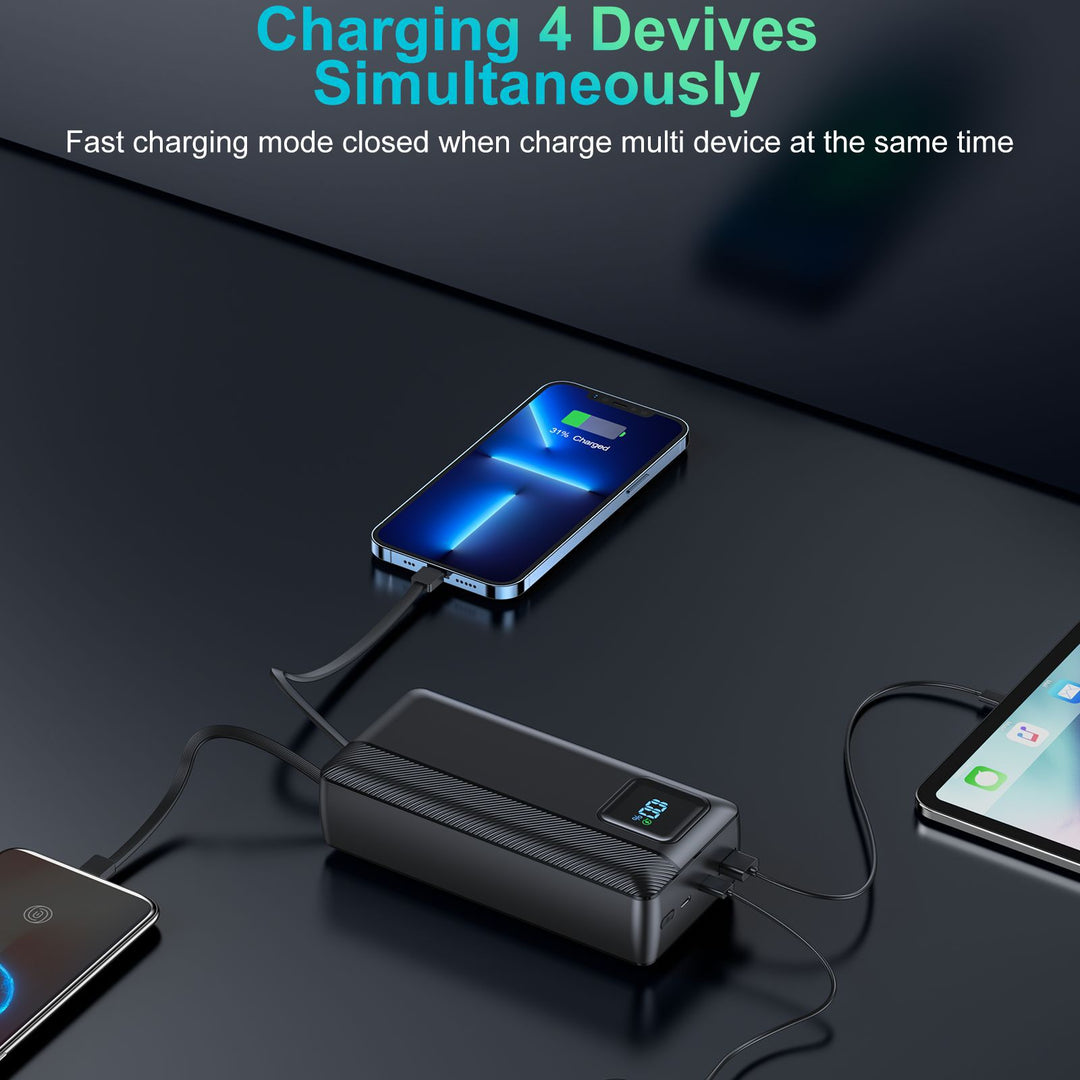 Powerbank mit integrierten Ladekabeln und digitalem Display Skanto