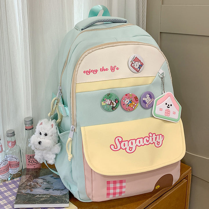 Schulrucksack mit mehreren Fächern und niedlichem Charakter-Motiv