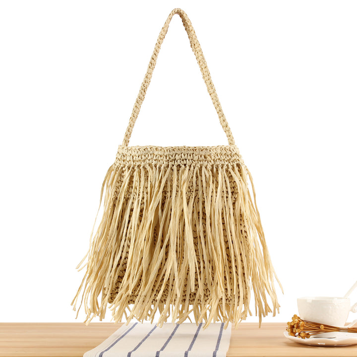 Trendige Strohtasche mit Fransen-Design Skanto