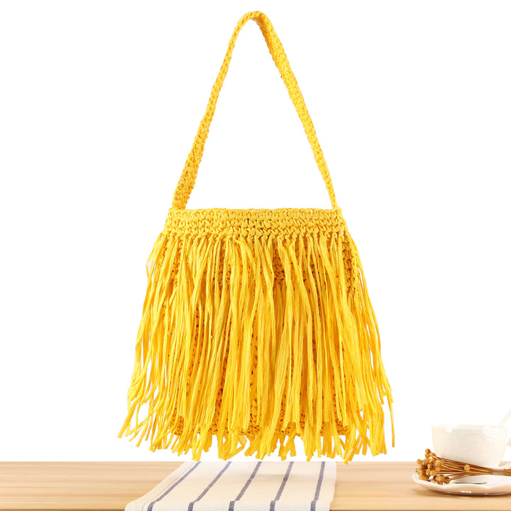 Trendige Strohtasche mit Fransen-Design Skanto