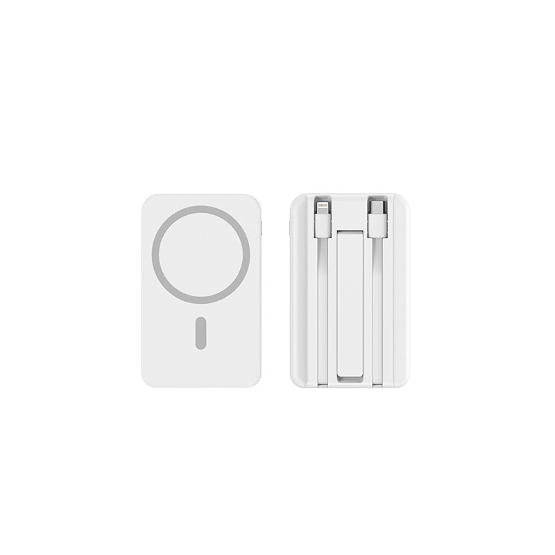 Tragbare Powerbank mit integrierten Ladekabeln und Qi-Ladefunktion Skanto
