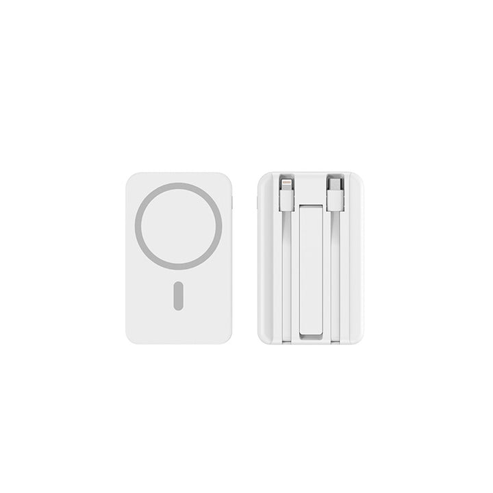 Tragbare Powerbank mit integrierten Ladekabeln und Qi-Ladefunktion Skanto