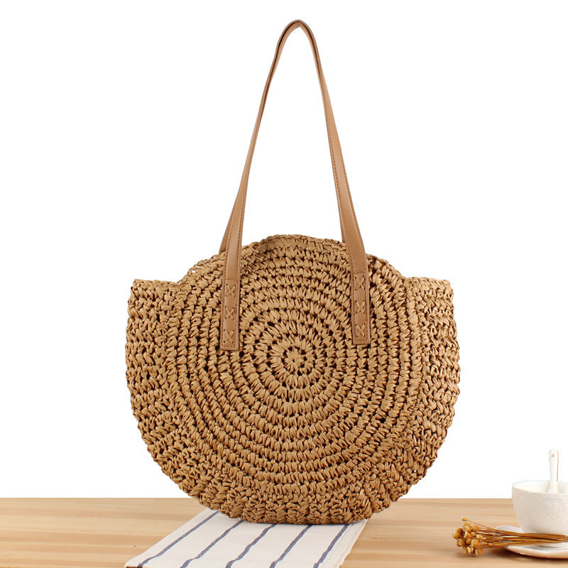 Runde Strohtasche mit Ledergriff Skanto