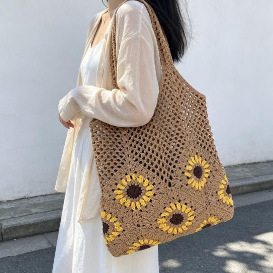 Handgeknüpfte Baumwolltasche mit Sonnenblumenmuster Skanto