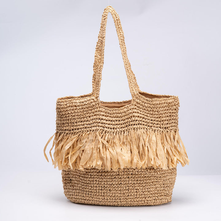 Elegante Strohtasche mit Fransen-Details Skanto