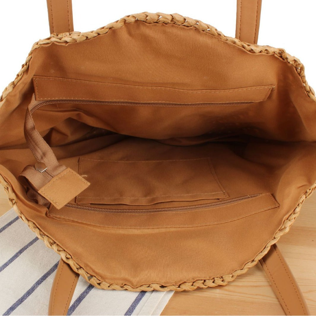 Runde Strohtasche mit Ledergriff Skanto