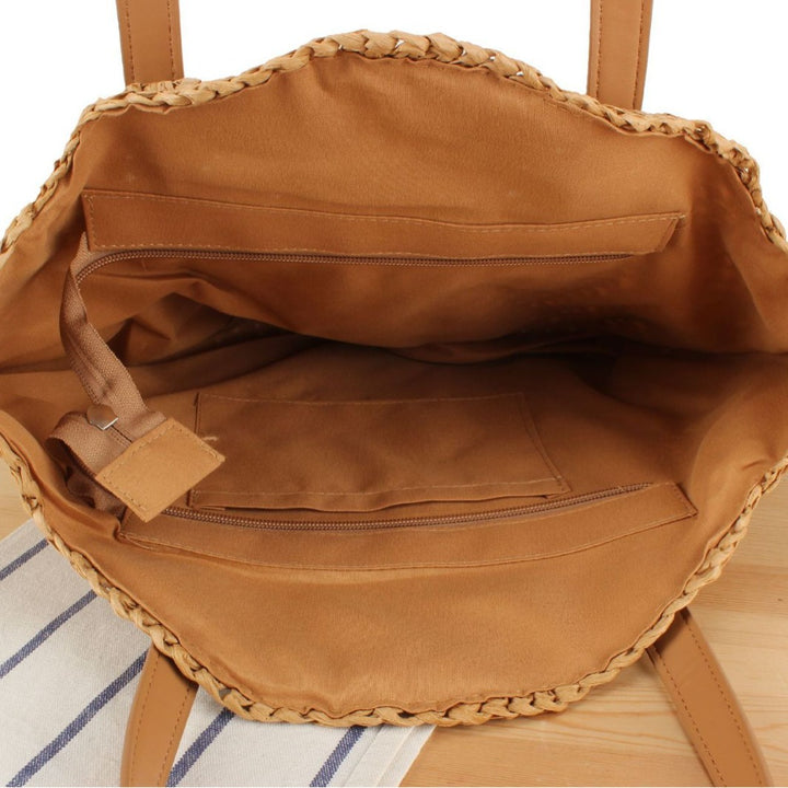 Runde Strohtasche mit Ledergriff Skanto