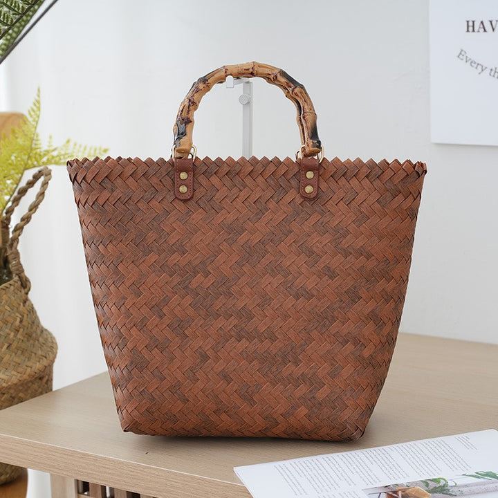 Handtasche aus gewebtem Material mit Bambusgriff Skanto