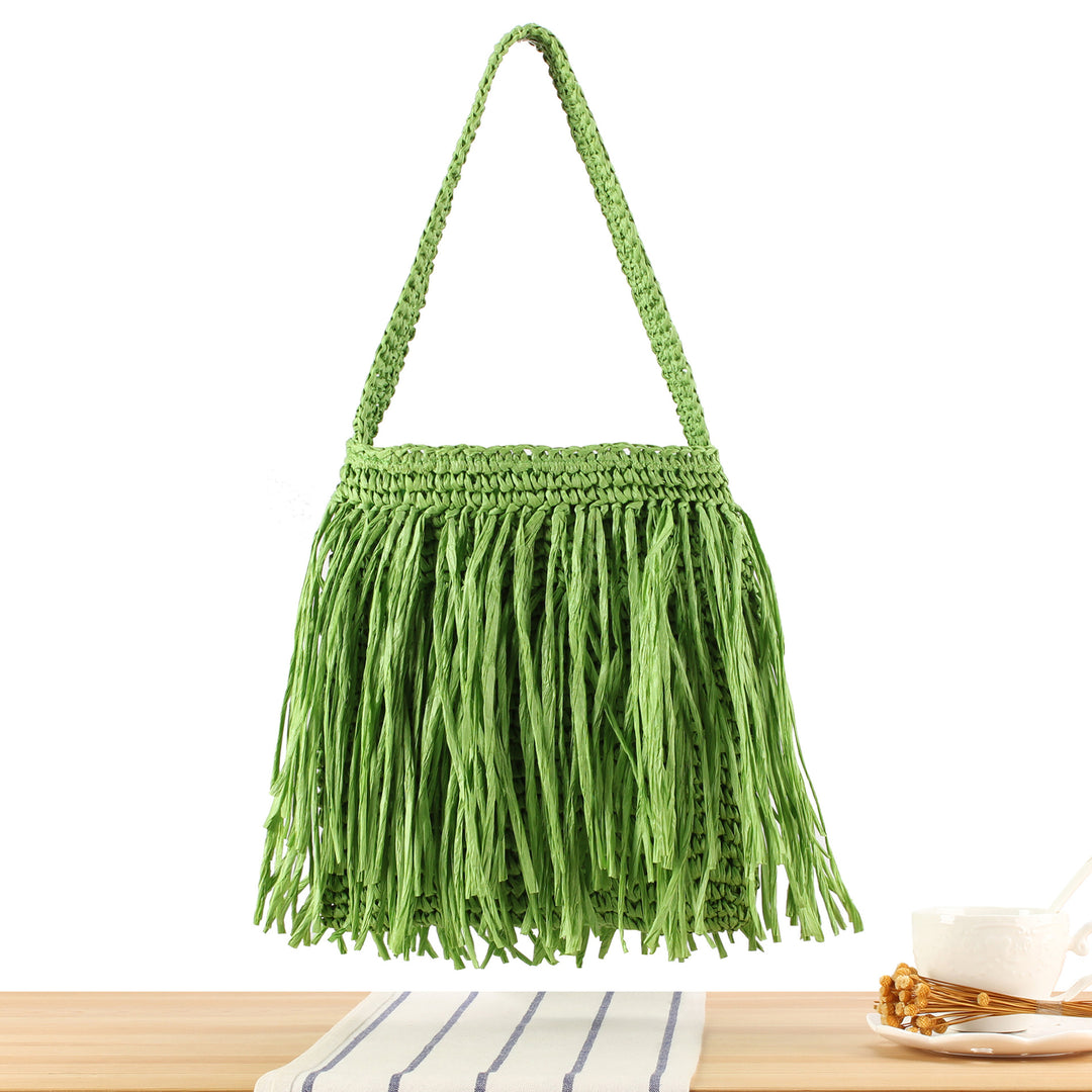 Trendige Strohtasche mit Fransen-Design Skanto