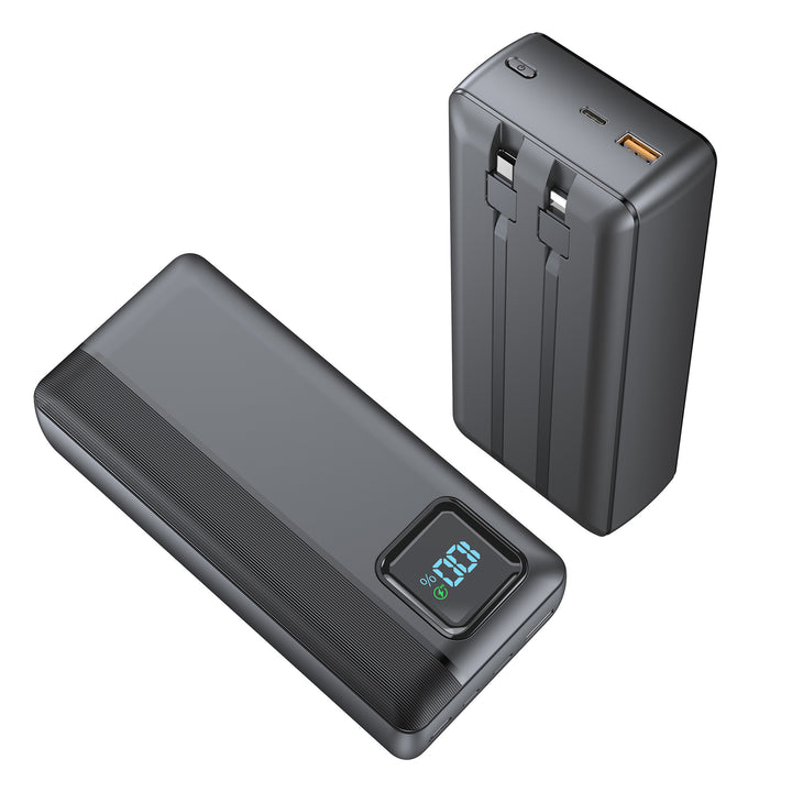 Powerbank mit integrierten Ladekabeln und digitalem Display Skanto