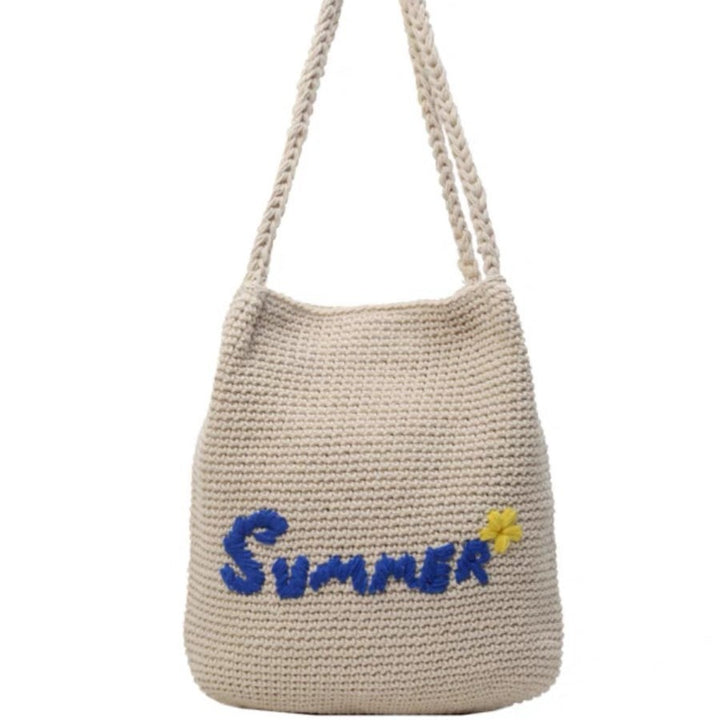 Handgeknüpfte Tragetasche mit hellem Sommerdesign Skanto