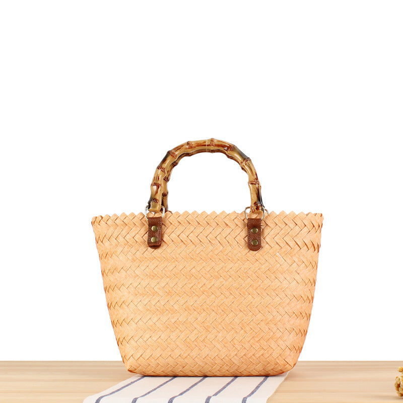 Elegante Strohtasche mit Bambusgriff Skanto