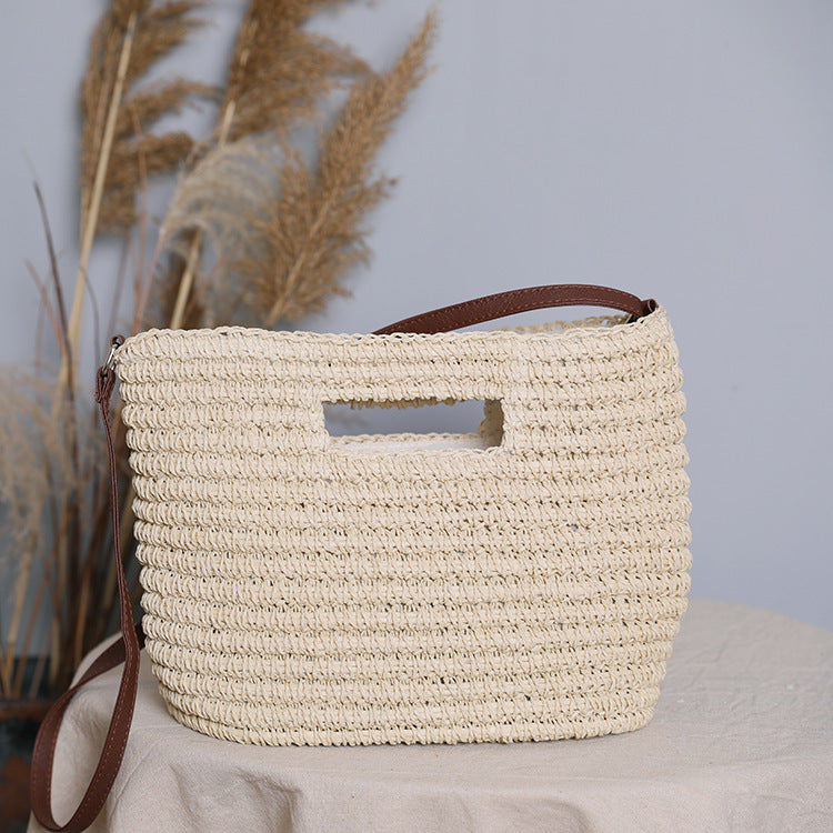 Handtasche aus Naturbaumwolle mit Ledergriffen Skanto