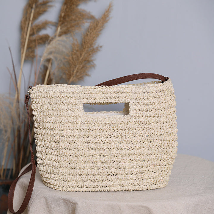 Handtasche aus Naturbaumwolle mit Ledergriffen Skanto