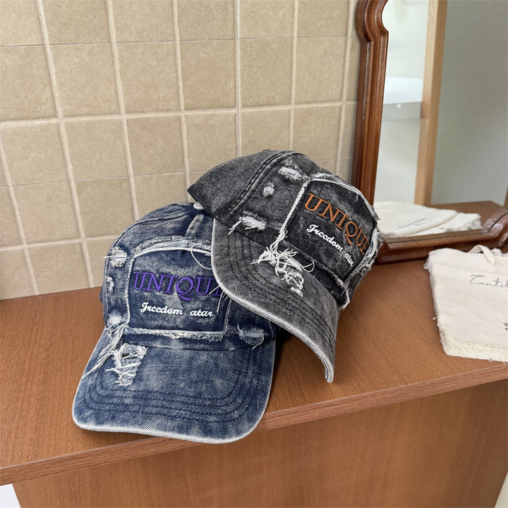 Herren Baseballkappe aus Used-Denim mit Grafik Skanto