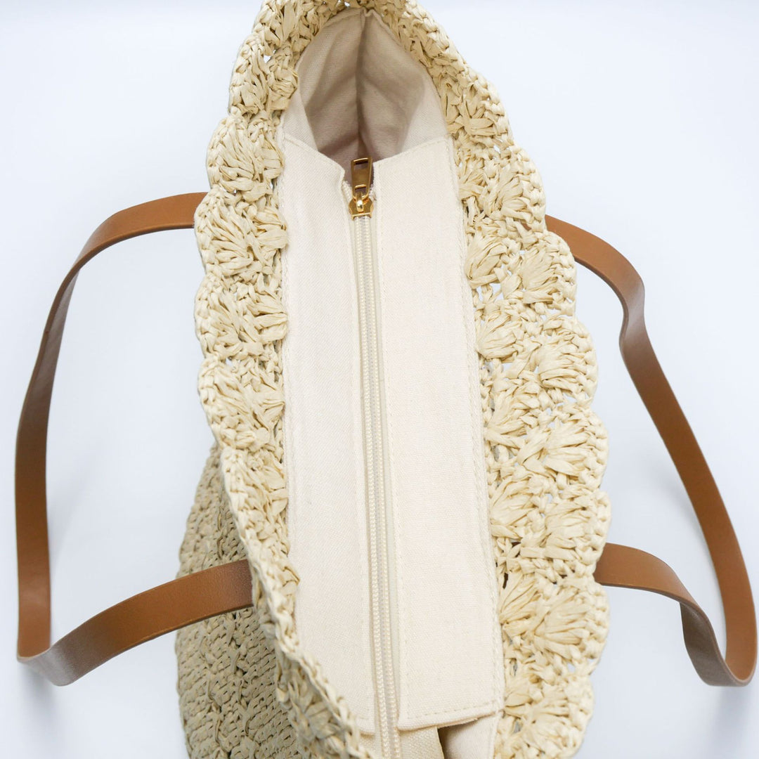 Strandtasche mit handgefertigtem Häkelmuster und Ledergriffen Skanto