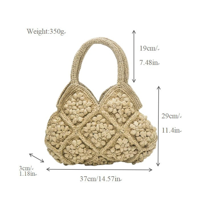 Skanto Makramee-Handtasche mit botanischen 3D-Applikationen Skanto