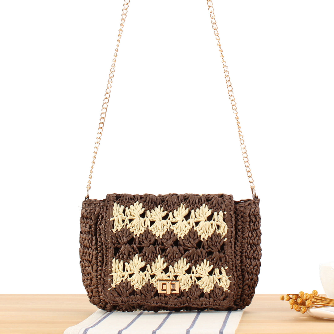 Schultertasche aus handgefertigtem geflochtenem Naturmaterial mit elegantem Verschluss Skanto