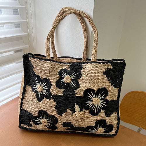 Handgemachte Strandtasche mit Blumenmuster Skanto