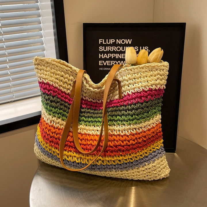Handgefertigte Strandtasche mit buntem Streifenmuster Skanto