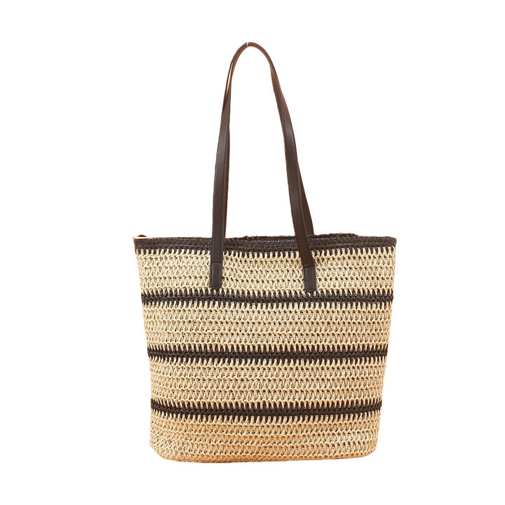 Trendige Strandtasche aus geflochtenem Raffia mit eleganten Ledergriffen Skanto