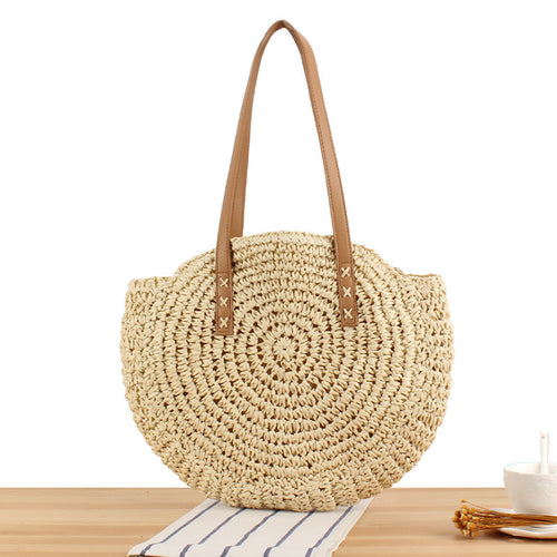 Runde Strohtasche mit Ledergriff Skanto