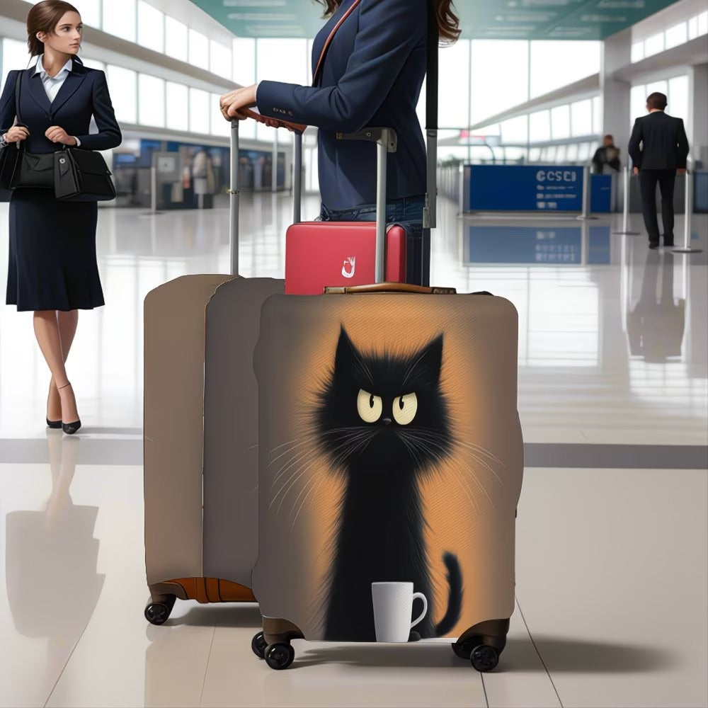 Unisexer nicht-elastischer Kofferbezug mit Cartoon-Katzenmotiv und Tassen-Design, strapazierfähiger Reisekofferschutz Skanto