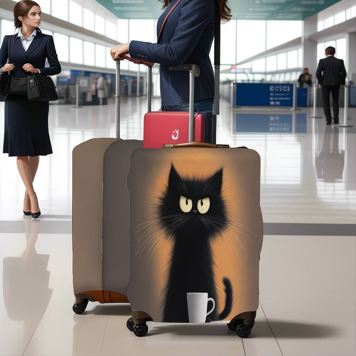 Unisexer nicht-elastischer Kofferbezug mit Cartoon-Katzenmotiv und Tassen-Design, strapazierfähiger Reisekofferschutz Skanto