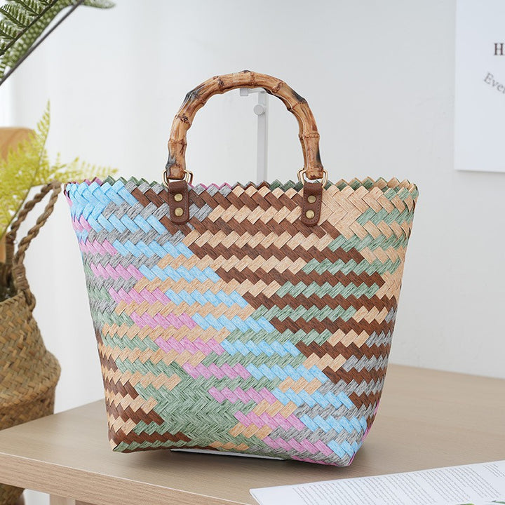 Handtasche aus gewebtem Material mit Bambusgriff Skanto
