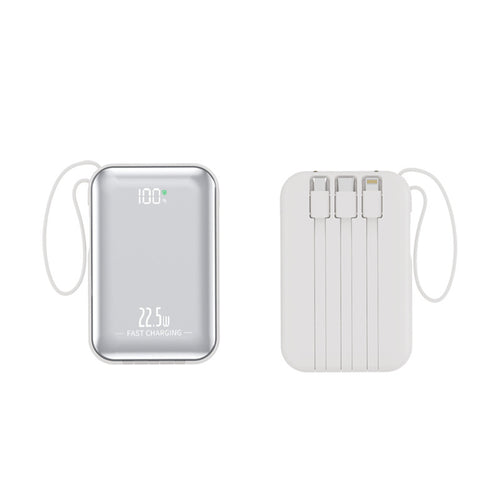 Tragbare Powerbank mit Schnellladefunktion und integriertem Kabelsystem Skanto