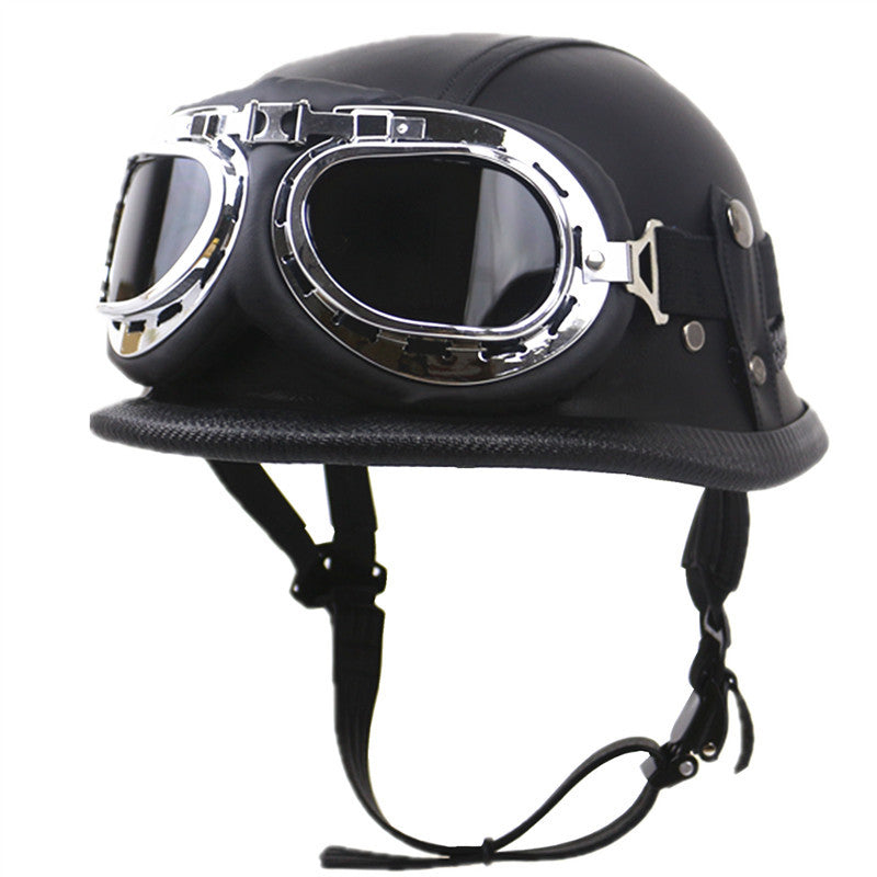Vintage Leder Motorradhelm mit Brille Skanto