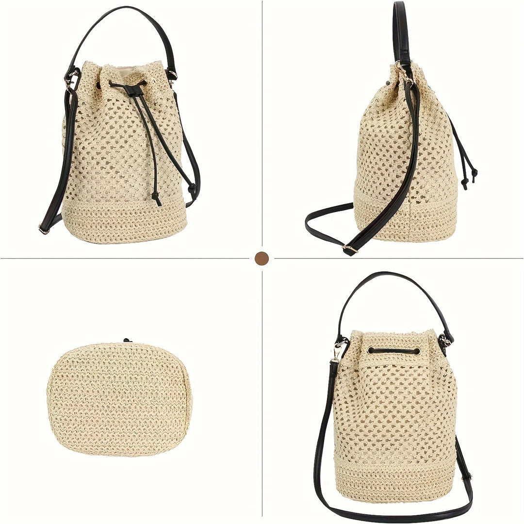 Vielseitige Makramee-Umhängetasche mit Lederdetails Skanto