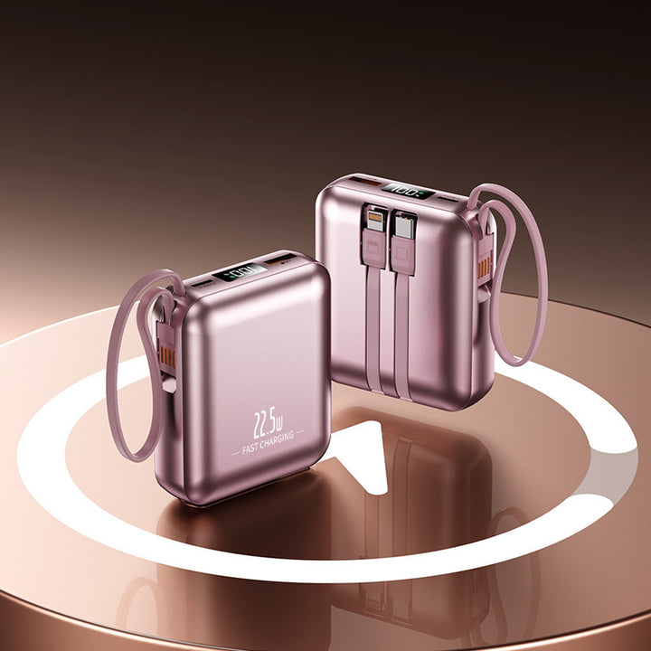 Tragbare Powerbank mit Schnellladefunktion und integriertem Kabelsystem Skanto