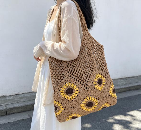 Handgeknüpfte Baumwolltasche mit Sonnenblumenmuster Skanto