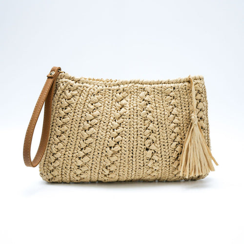 Handtasche aus geflochtenem Naturmaterial mit Quaste Skanto