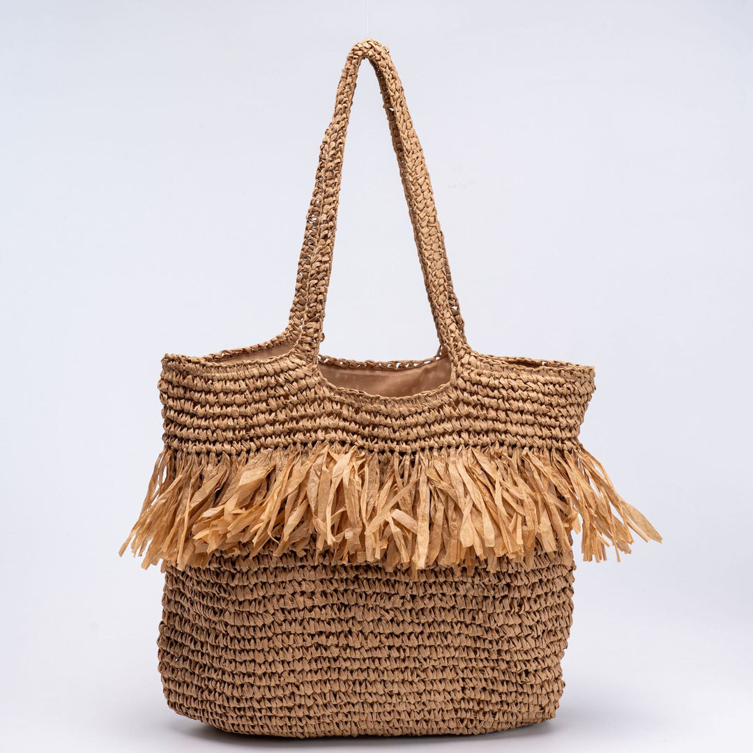Elegante Strohtasche mit Fransen-Details Skanto