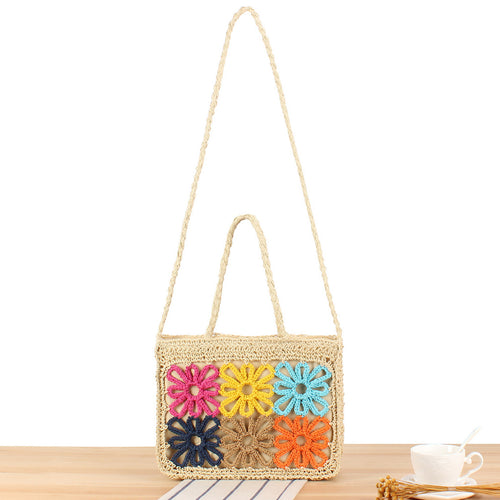 Stylische Tragetasche mit handgehäkeltem Blumenmuster Skanto