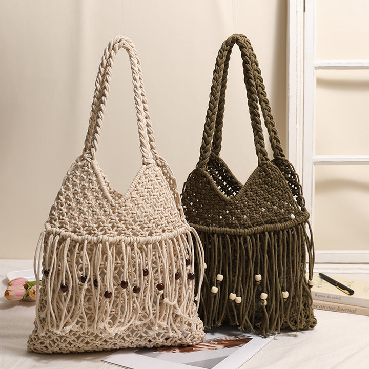Gehäkelte Strandtasche mit Fransen-Details Skanto