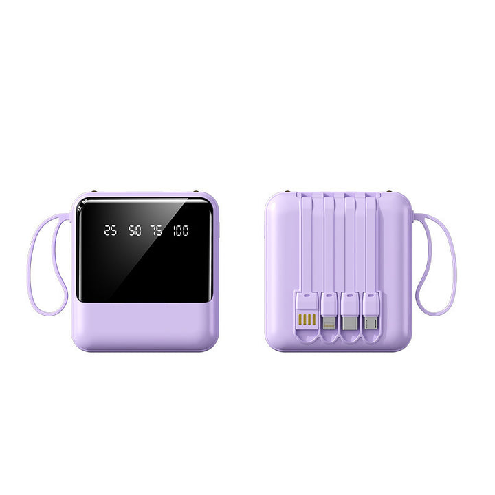 Tragbare Powerbank mit LED-Statusanzeige und integriertem Kabelsystem Skanto