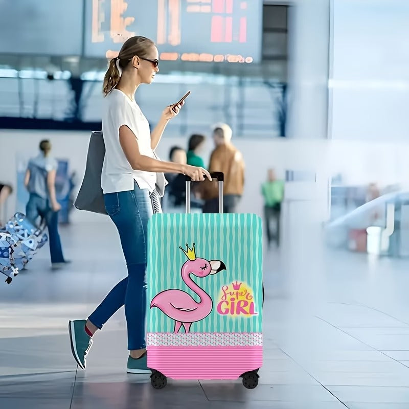 Damen-Nan-Elastik-Kofferhülle mit Flamingo-Print, Vollschutz mit Reißverschluss und rutschfester Innenbefestigung Skanto