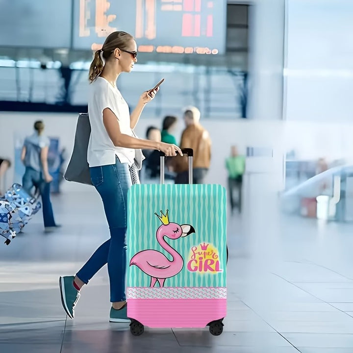 Damen-Nan-Elastik-Kofferhülle mit Flamingo-Print, Vollschutz mit Reißverschluss und rutschfester Innenbefestigung Skanto