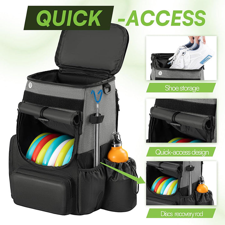 Unisex robuster Discgolf-Rucksack mit gepolstertem Disc-Fach, seitlicher Flaschentasche und multifunktionalen Zubehörtaschen Skanto