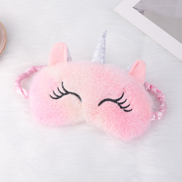 Niedliche Einhorn-Schlafmaske für Damen mit bestickten Wimpern, weichem Plüsch und elastischem Rüschenband Skanto