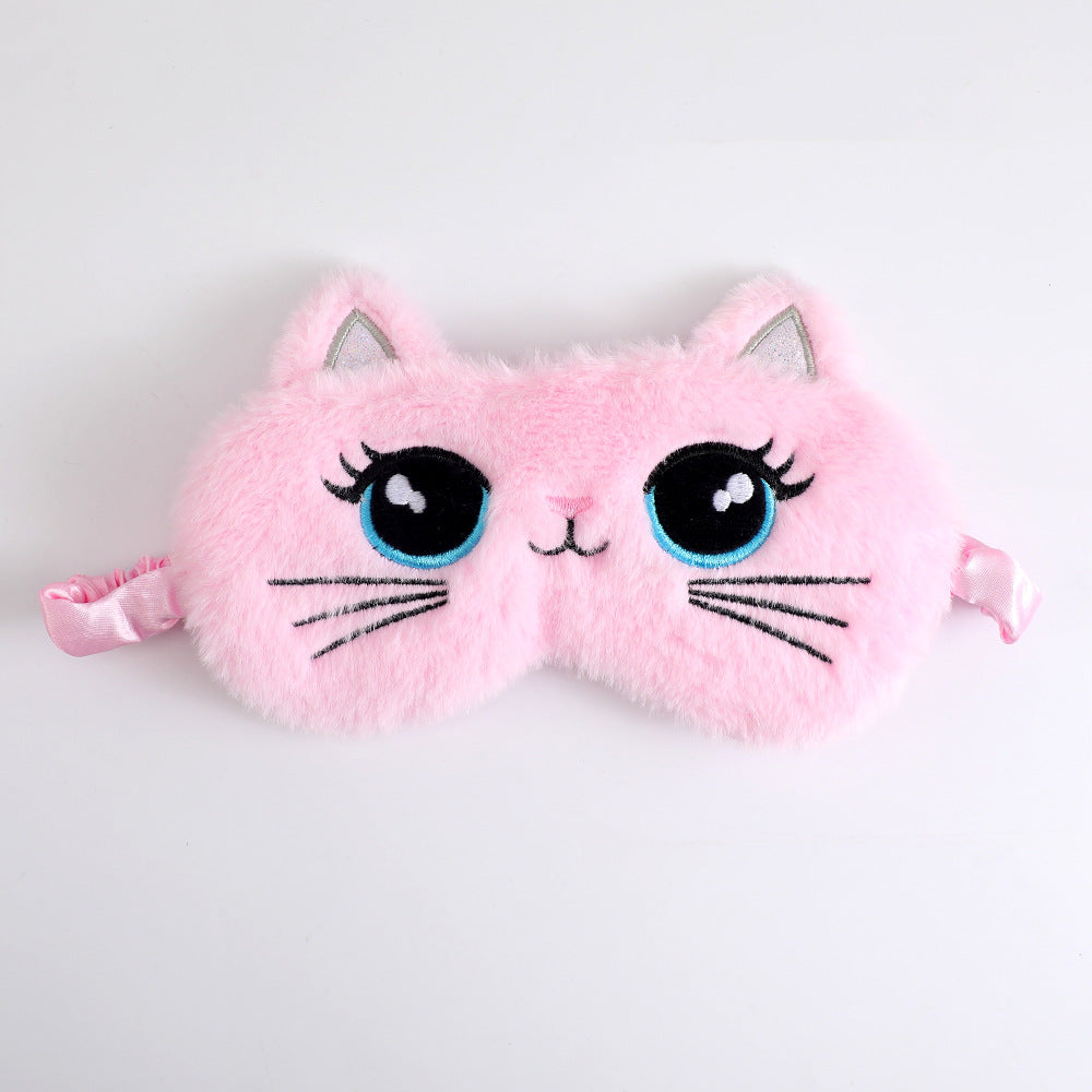 Gemütliche katzenförmige Schlafmaske für Damen mit besticktem Gesicht, weichen Wurstohren und verstellbarem Satinband Skanto