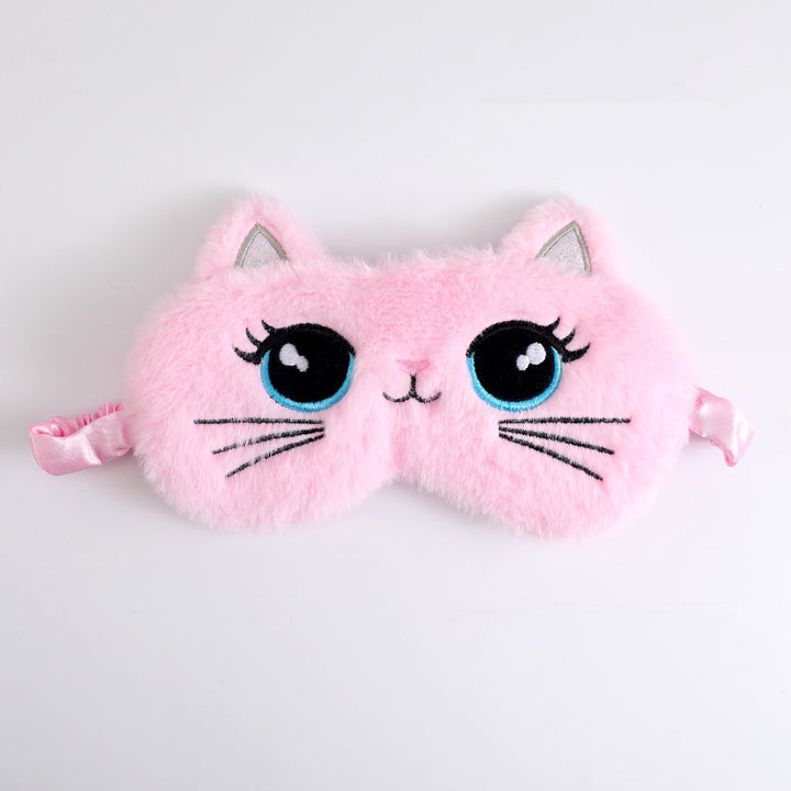 Gemütliche katzenförmige Schlafmaske für Damen mit besticktem Gesicht, weichen Wurstohren und verstellbarem Satinband Skanto
